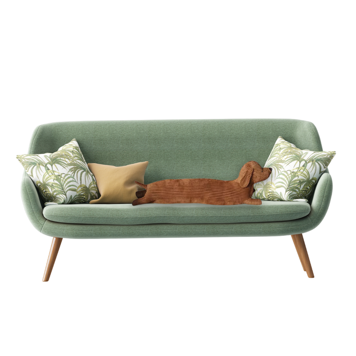 Plush Pillow Featuring a Cartoon Dachshund: brown, dark brown dachshund dogs, cartoon style