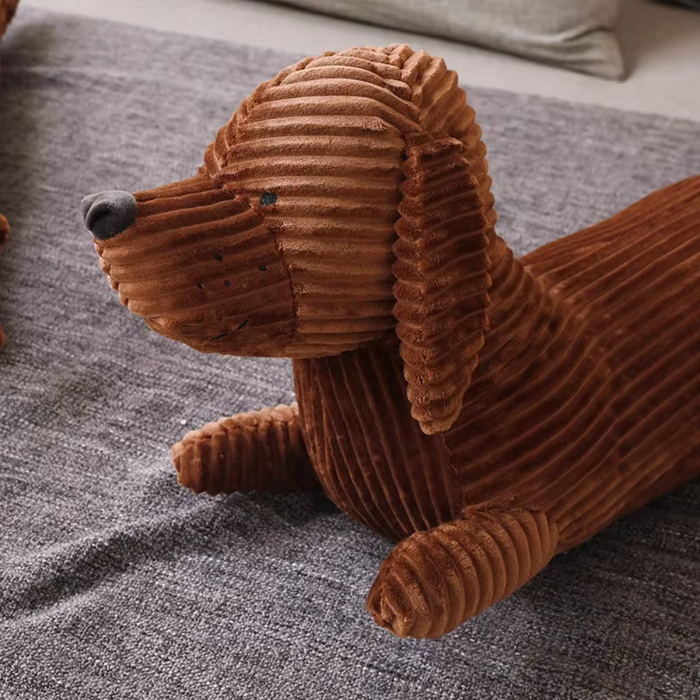 Plush Pillow Featuring a Cartoon Dachshund: brown, dark brown dachshund dogs, cartoon style