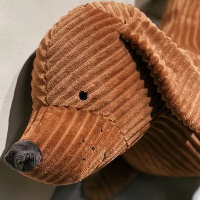 Plush Pillow Featuring a Cartoon Dachshund: brown, dark brown dachshund dogs, cartoon style