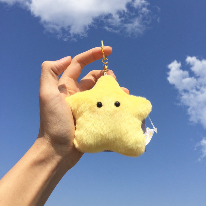 Plush Star Keychain, Cute and Versatile: pale pink, black pig character, kawaii cartoon style