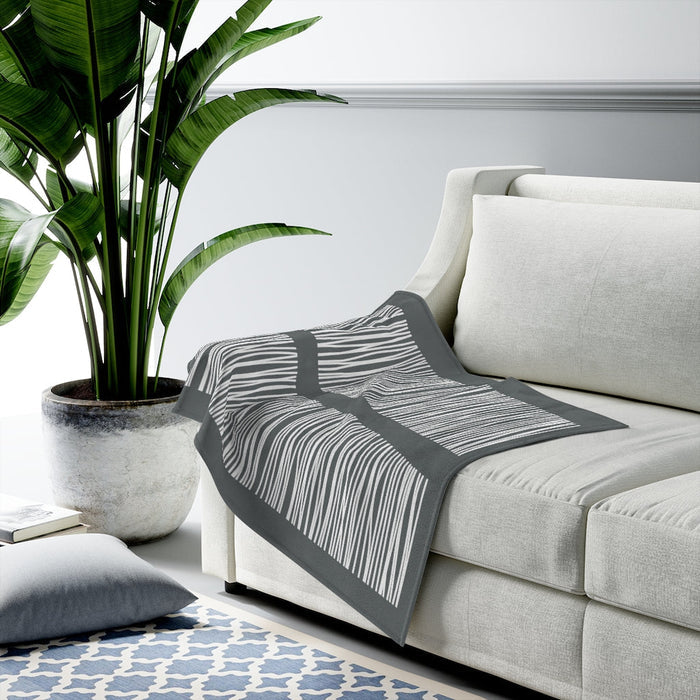 Plush Throw Blanket with Abstract Dark Gray Lines: dark gray, white throw blanket, modern minimalist style