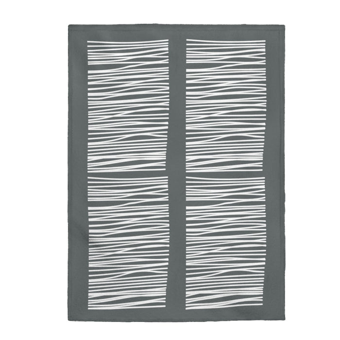 Plush Throw Blanket with Abstract Dark Gray Lines: dark gray, white throw blanket, modern minimalist style