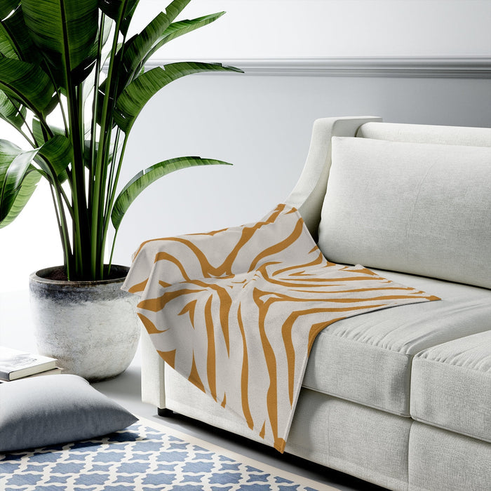 Plush Throw with Leopard Print Stripes: white, mustard yellow throw blanket, modern abstract style