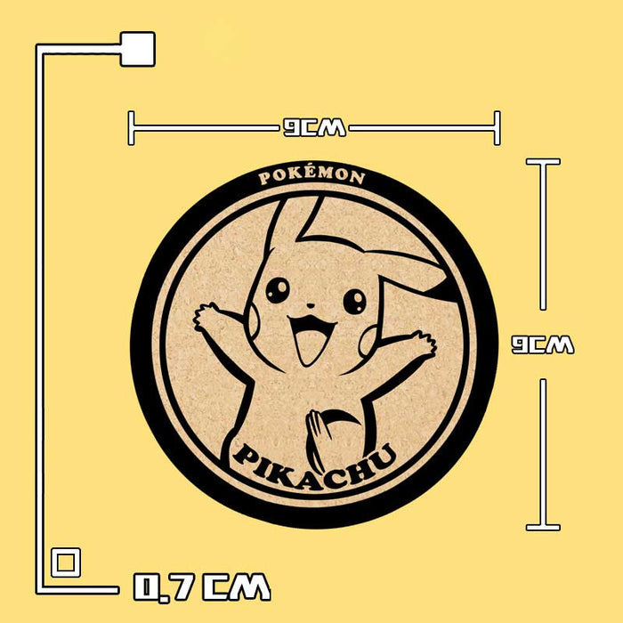 Pokemon Cork Coaster Set with Characters: beige, black Pokemon characters: Pikachu, Bulbasaur, Squirtle, Charmander, Gengar