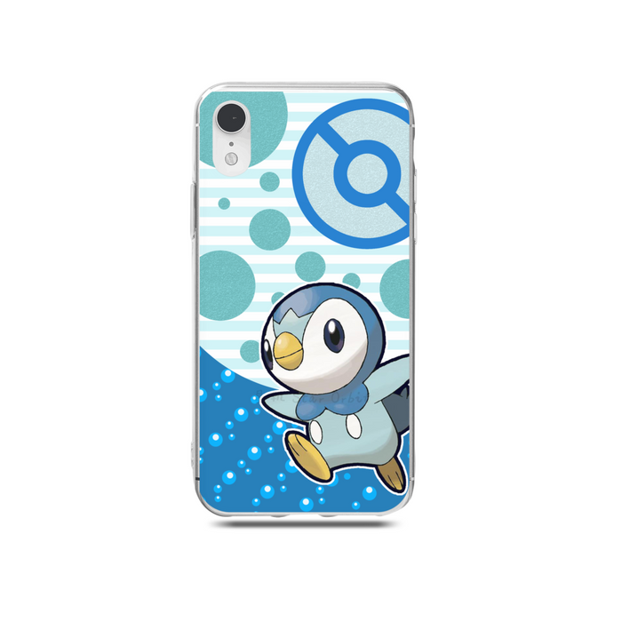 Pokemon TPU Phone Case with Accurate Cutouts: white, light teal Piplup Pokémon character, cartoon style