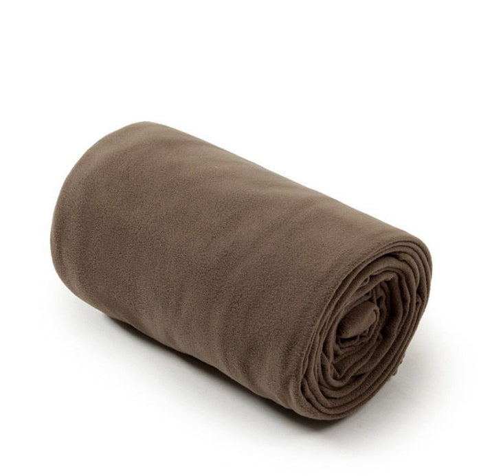 Polar Fleece Lightweight Sleeping Bag for Camping: olive green, purple folded blanket, minimal style