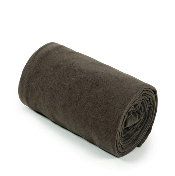 Polar Fleece Lightweight Sleeping Bag for Camping: olive green, purple folded blanket, minimal style