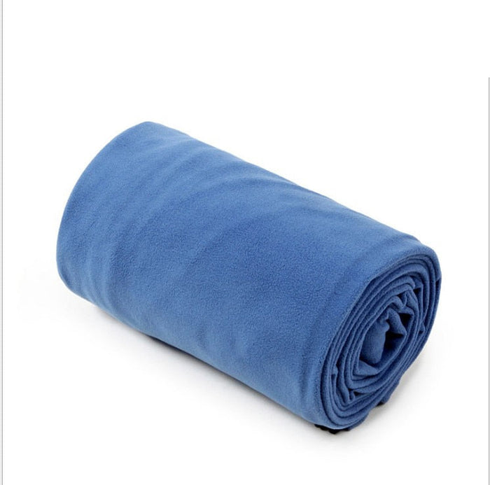 Polar Fleece Lightweight Sleeping Bag for Camping: olive green, purple folded blanket, minimal style