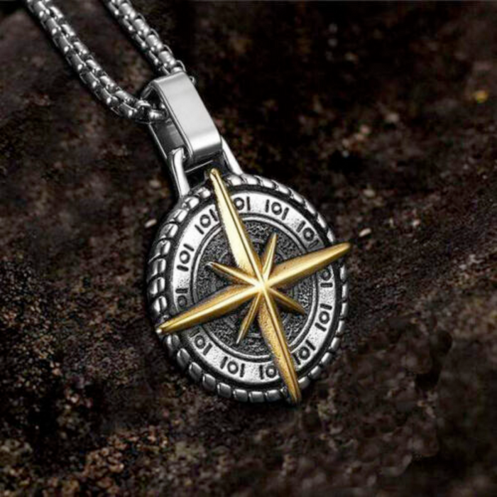 Polaris Charm Necklace: silver, gold compass, nautical, vintage-inspired style
