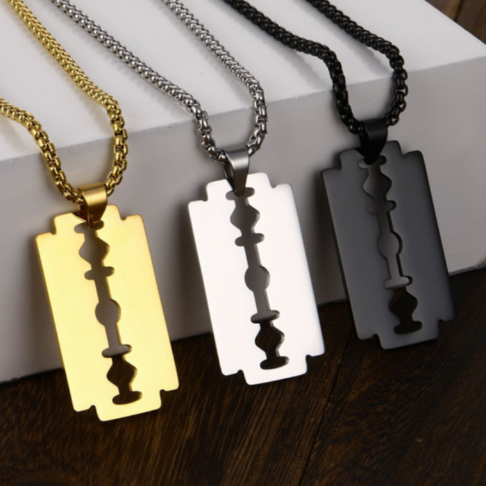 Polished Razor Blade Pendant Necklace: gold, silver pendant necklaces, minimal style