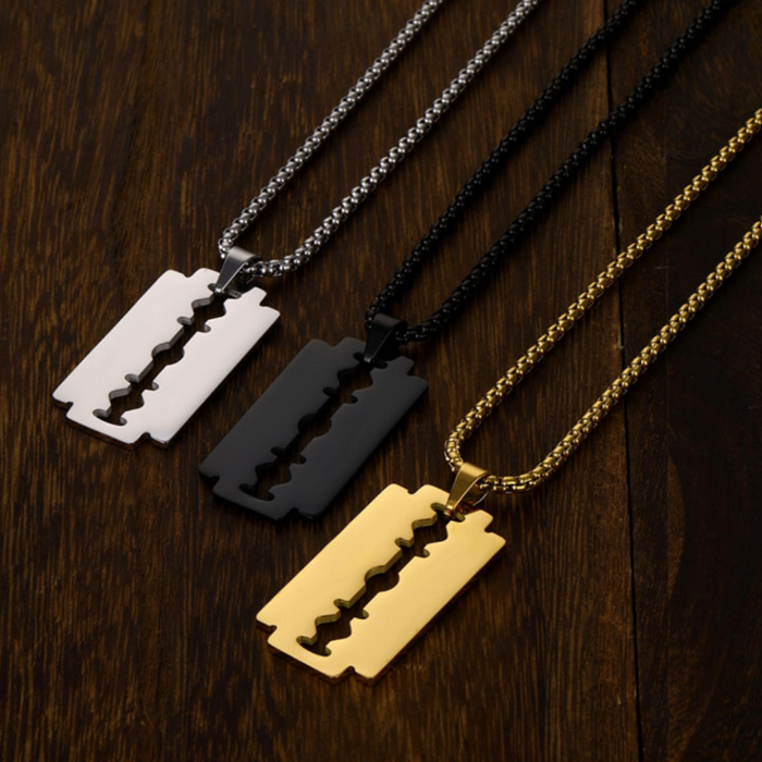 Polished Razor Blade Pendant Necklace: gold, silver pendant necklaces, minimal style