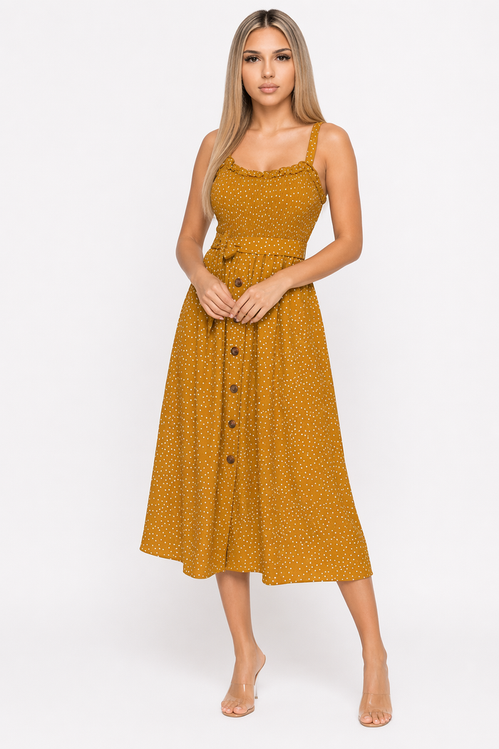 Polka Dot Maxi Dress for Women with Spaghetti Straps Yellow