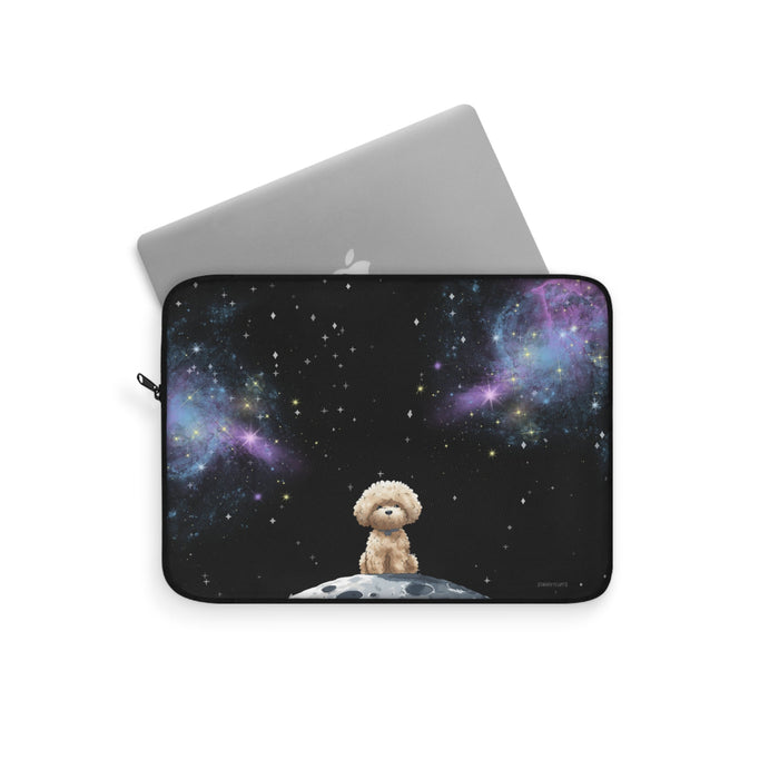 Pookie Galaxy Laptop Sleeve, Starry Fluff's Soft and Celestial Case for Laptops: black, purple small dog in outer space, cart