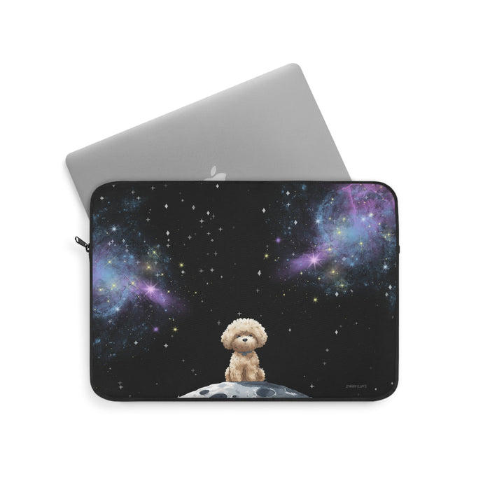 Pookie Galaxy Laptop Sleeve, Starry Fluff's Soft and Celestial Case for Laptops: black, purple small dog in outer space, cart