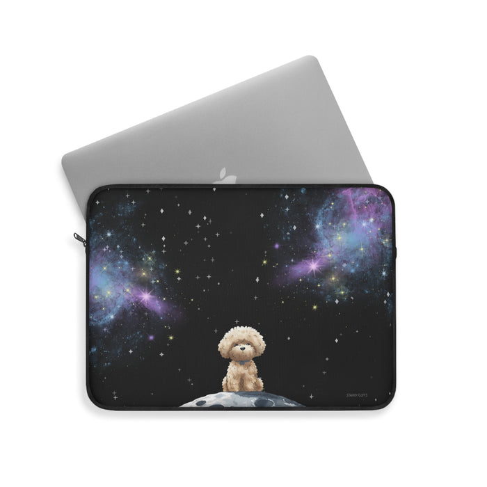 Pookie Galaxy Laptop Sleeve, Starry Fluff's Soft and Celestial Case for Laptops: black, purple small dog in outer space, cart