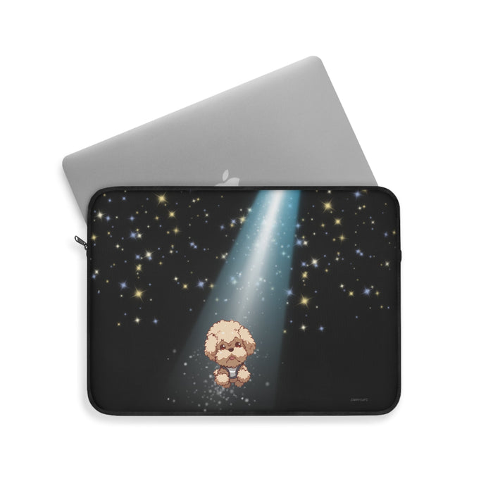 Pookie Glow Laptop Cover: black, dark gray cartoon dog, kawaii cartoon style