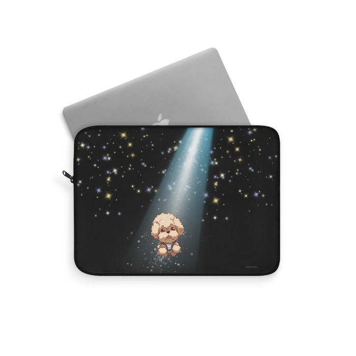 Pookie Glow Laptop Cover: black, dark gray cartoon dog, kawaii cartoon style