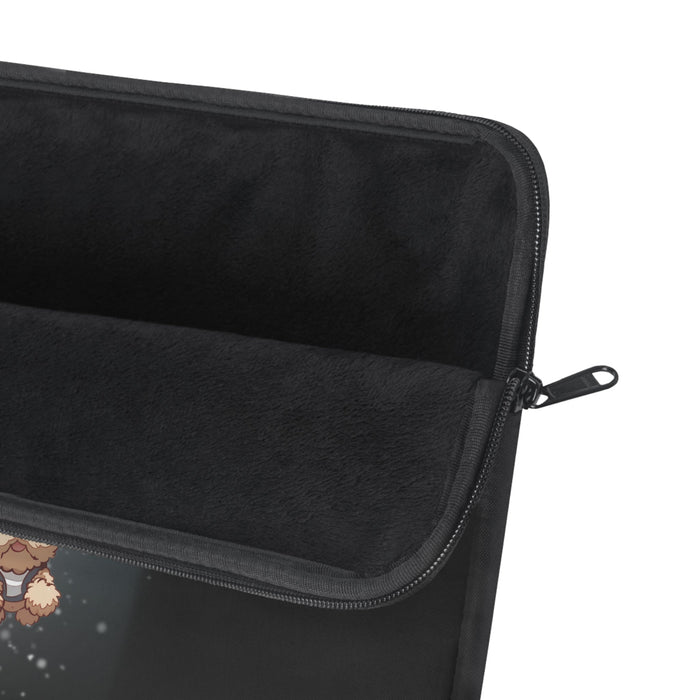 Pookie Glow Laptop Cover: black, dark gray cartoon dog, kawaii cartoon style