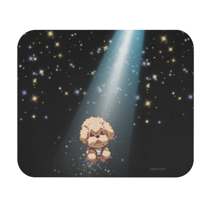 Pookie the Poodle Glowing Mouse Mat by Starry Fluff: black, dark gray cartoon dog, kawaii cartoon style