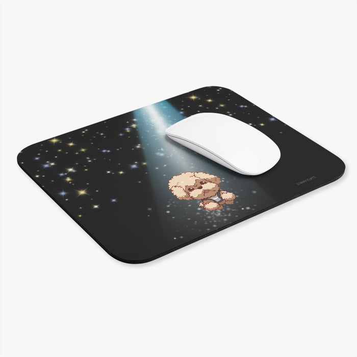 Pookie the Poodle Glowing Mouse Mat by Starry Fluff: black, dark gray cartoon dog, kawaii cartoon style