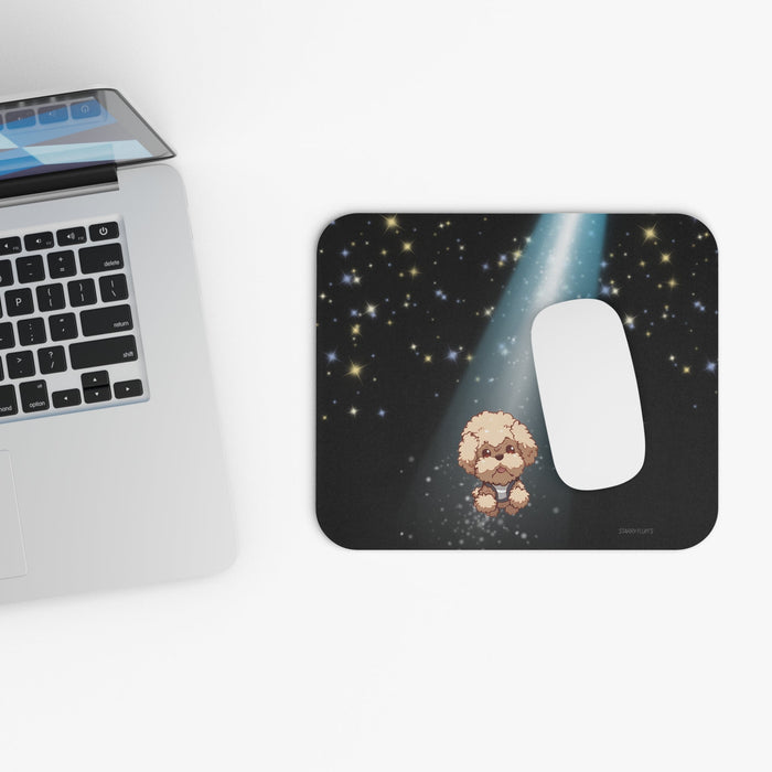 Pookie the Poodle Glowing Mouse Mat by Starry Fluff: black, dark gray cartoon dog, kawaii cartoon style
