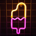 Popsicle Neon LED Light: yellow, pink popsicle/ice cream bar, cartoon style