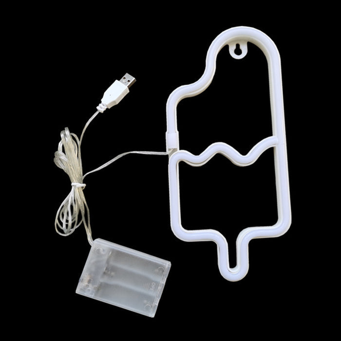 Popsicle Neon LED Light: yellow, pink popsicle/ice cream bar, cartoon style