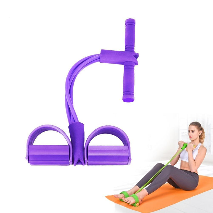 Portable Exercise Resistance Band with Pedal: purple, green exercise resistance band set with handles and foot straps, fitnes