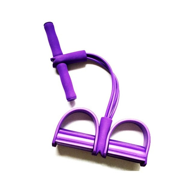 Portable Exercise Resistance Band with Pedal: purple, green exercise resistance band set with handles and foot straps, fitnes
