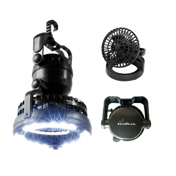Portable Fan and Light for Camping: black, white portable hanging fan with LED light, functional compact outdoor gadget style