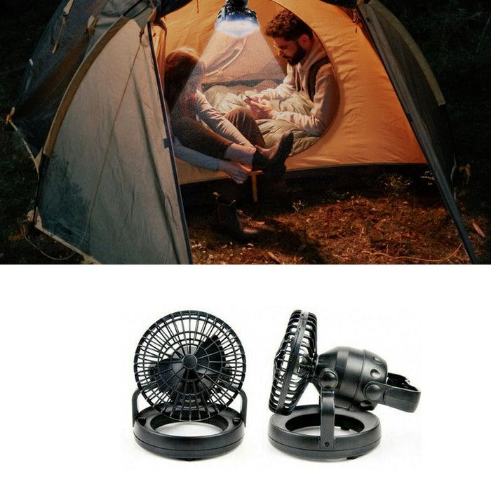 Portable Fan and Light for Camping: black, white portable hanging fan with LED light, functional compact outdoor gadget style
