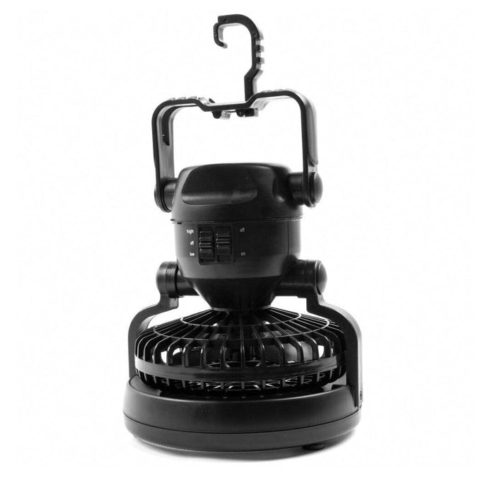 Portable Fan and Light for Camping: black, white portable hanging fan with LED light, functional compact outdoor gadget style