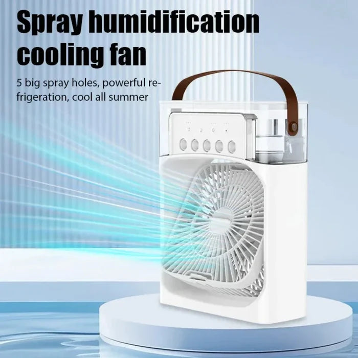 Portable Fan for Cooling Your Desktop Space: white, light gray portable spray humidification cooling fan, minimal modern appl