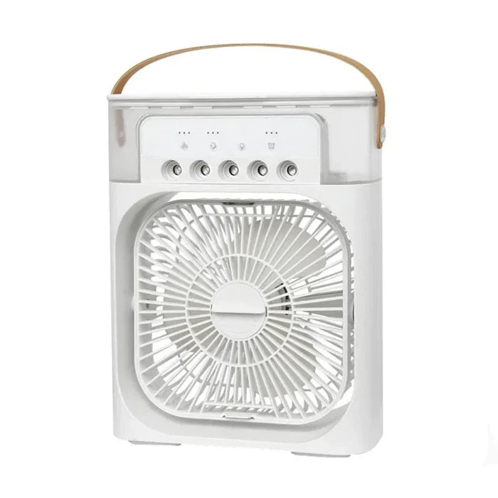 Portable Fan for Cooling Your Desktop Space: white, light gray portable spray humidification cooling fan, minimal modern appl