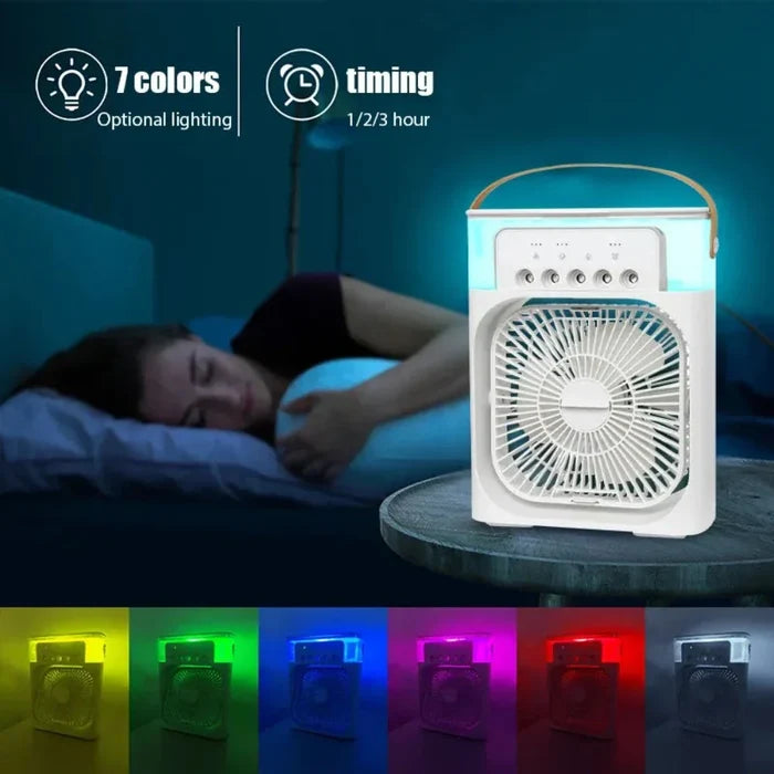 Portable Fan for Cooling Your Desktop Space: white, light gray portable spray humidification cooling fan, minimal modern appl