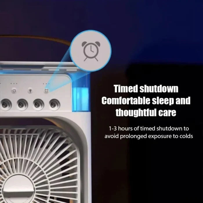 Portable Fan for Cooling Your Desktop Space: white, light gray portable spray humidification cooling fan, minimal modern appl