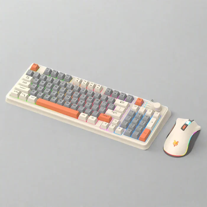 Portable Keyboard and Mouse Set with 94 Keys from "": off-white, light gray computer keyboard and mouse set, minimal colorful