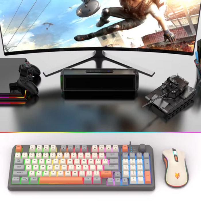 Portable Keyboard and Mouse Set with 94 Keys from "": off-white, light gray computer keyboard and mouse set, minimal colorful