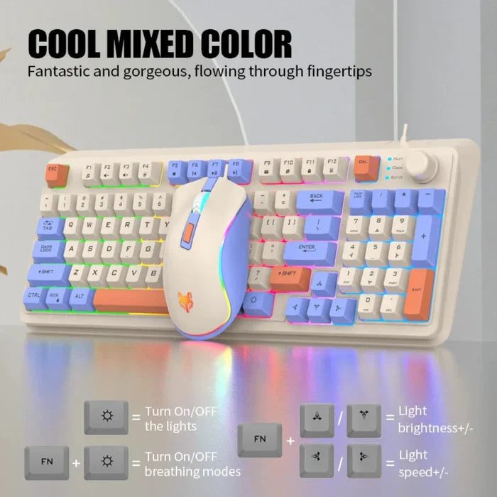 Portable Keyboard and Mouse Set with 94 Keys from "": off-white, light gray computer keyboard and mouse set, minimal colorful