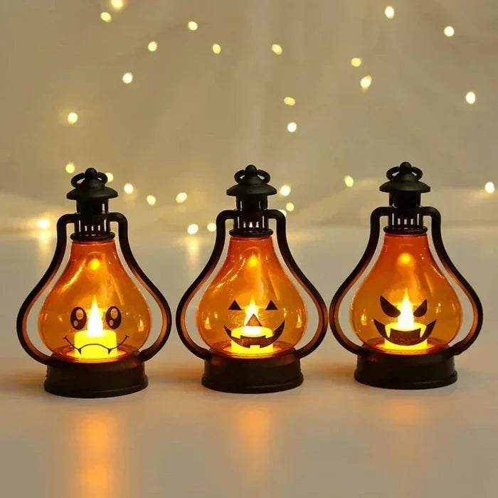Portable LED Pumpkin Lantern for Halloween Festivities: orange, black Halloween jack-o'-lantern faces, Halloween, cartoon sty