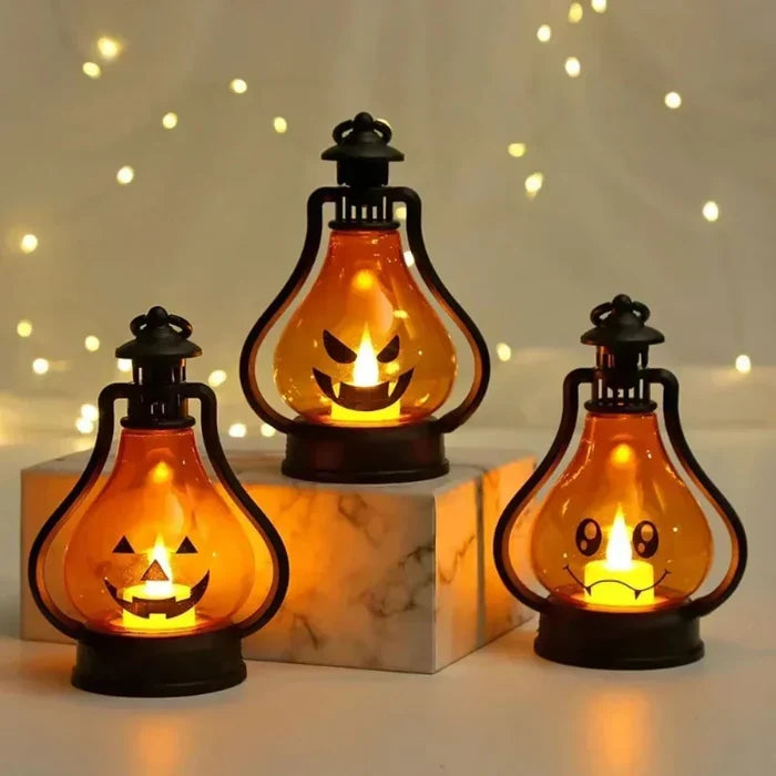 Portable LED Pumpkin Lantern for Halloween Festivities: orange, black Halloween jack-o'-lantern faces, Halloween, cartoon sty
