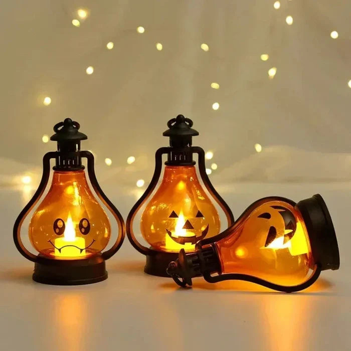 Portable LED Pumpkin Lantern for Halloween Festivities: orange, black Halloween jack-o'-lantern faces, Halloween, cartoon sty