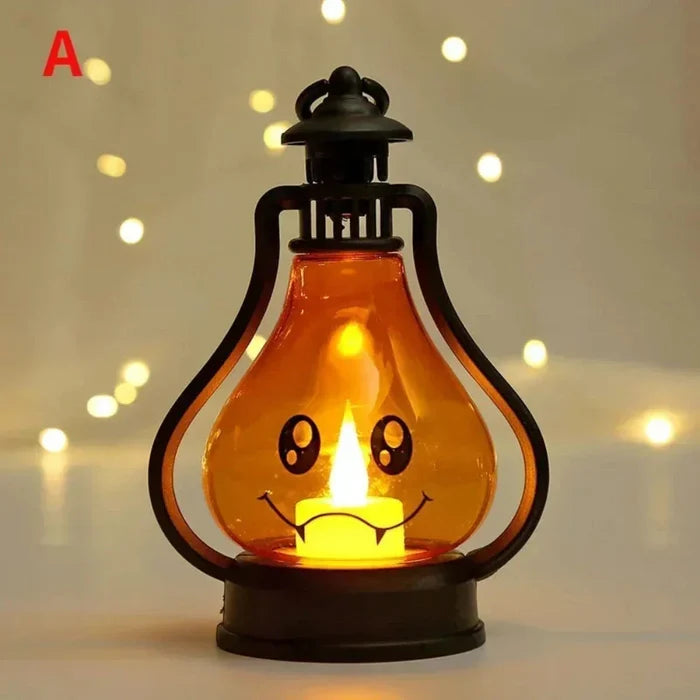 Portable LED Pumpkin Lantern for Halloween Festivities: orange, black Halloween jack-o'-lantern faces, Halloween, cartoon sty