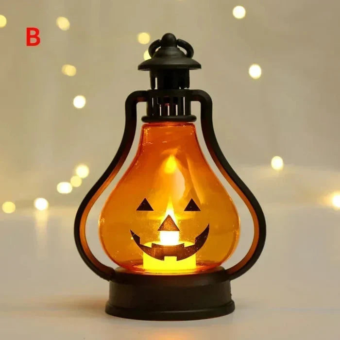 Portable LED Pumpkin Lantern for Halloween Festivities: orange, black Halloween jack-o'-lantern faces, Halloween, cartoon sty