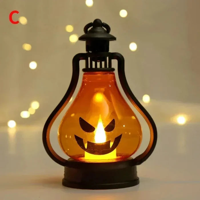 Portable LED Pumpkin Lantern for Halloween Festivities: orange, black Halloween jack-o'-lantern faces, Halloween, cartoon sty