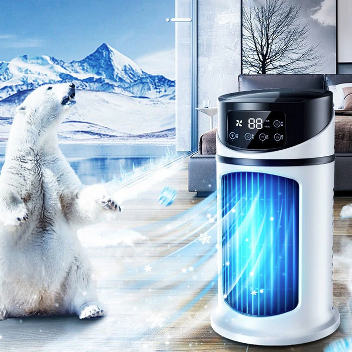 Portable Mini Air Cooler, Compact and Refreshing: white, black portable tower fan or air circulator, minimal modern style