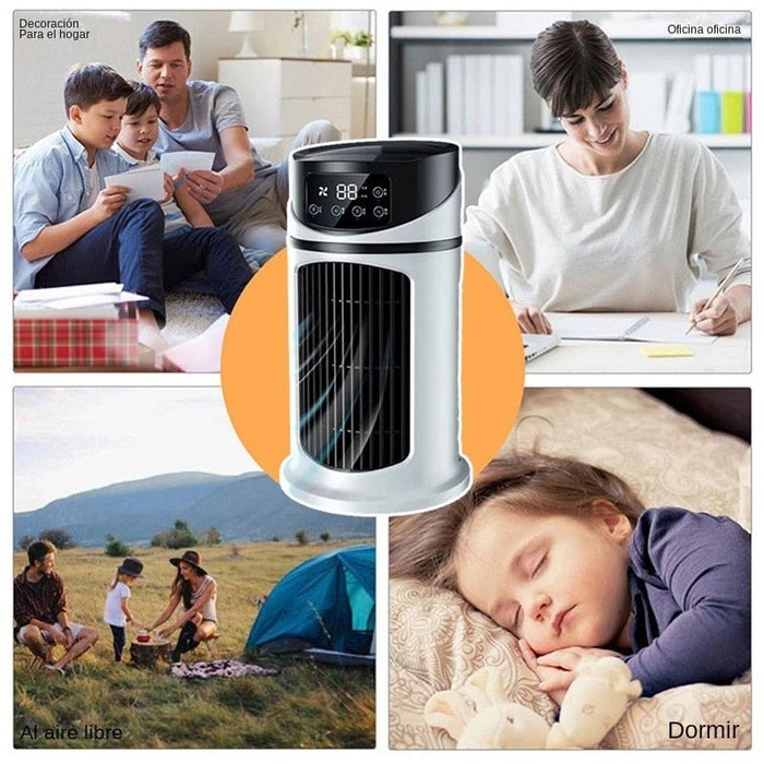 Portable Mini Air Cooler, Compact and Refreshing: white, black portable tower fan or air circulator, minimal modern style