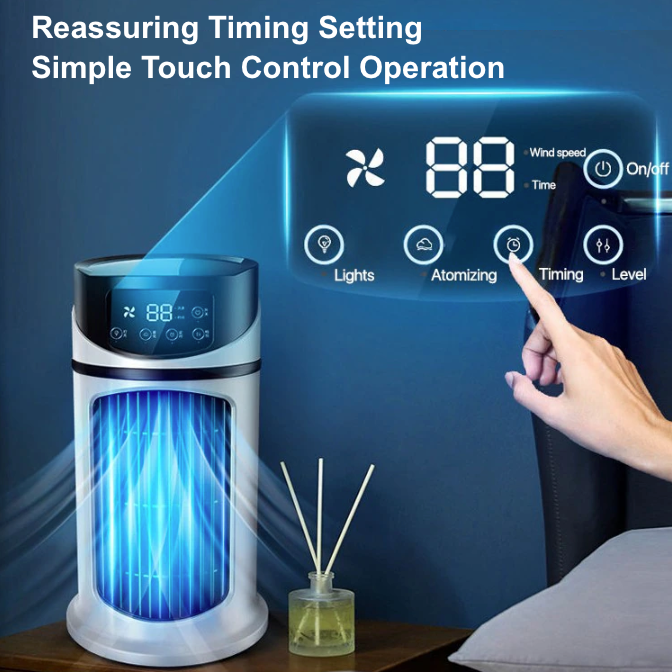 Portable Mini Air Cooler, Compact and Refreshing: white, black portable tower fan or air circulator, minimal modern style