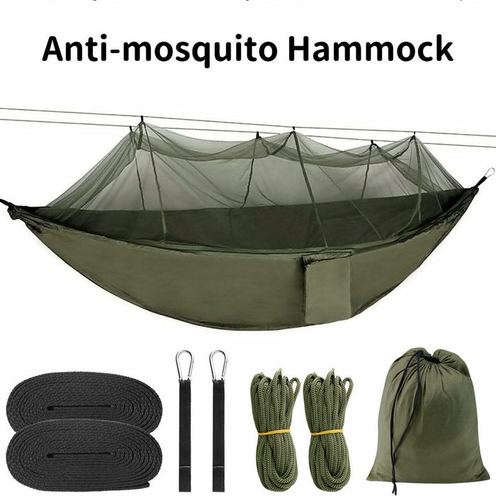 Portable Mosquito Net Hammocks for Outdoor Camping: olive green, black anti-mosquito hammock set, minimal outdoor camping gea
