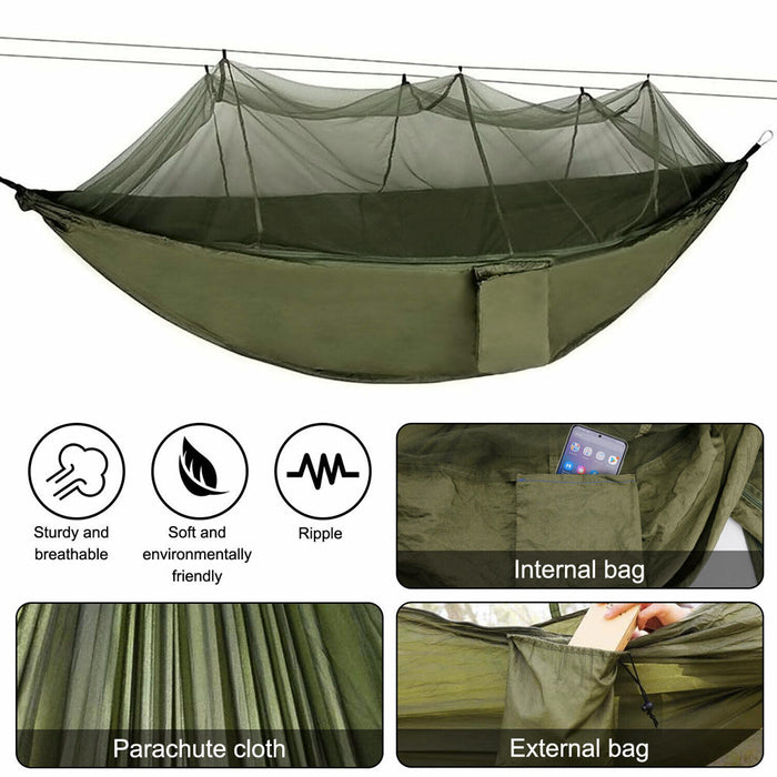 Portable Mosquito Net Hammocks for Outdoor Camping: olive green, black anti-mosquito hammock set, minimal outdoor camping gea